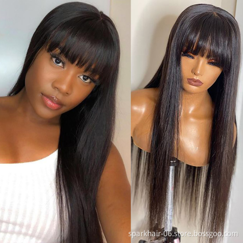 Wholesale 8-40'' Straight Human Hair Wigs With Bangs Machine Made Wigs For Black Women Brazilian Straight Hair Wigs With Bangs